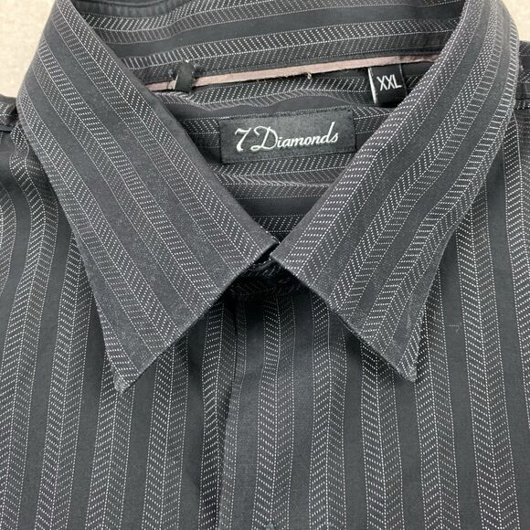 7 Diamonds Shirt Men XXL Button Up Long Sleeve Black Striped - Picture 10 of 14